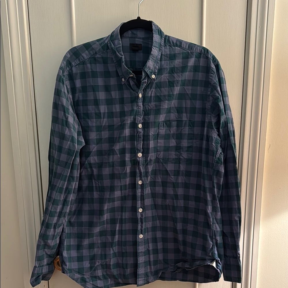 J. Crew Men’s Blue and Green Checkered Shirt